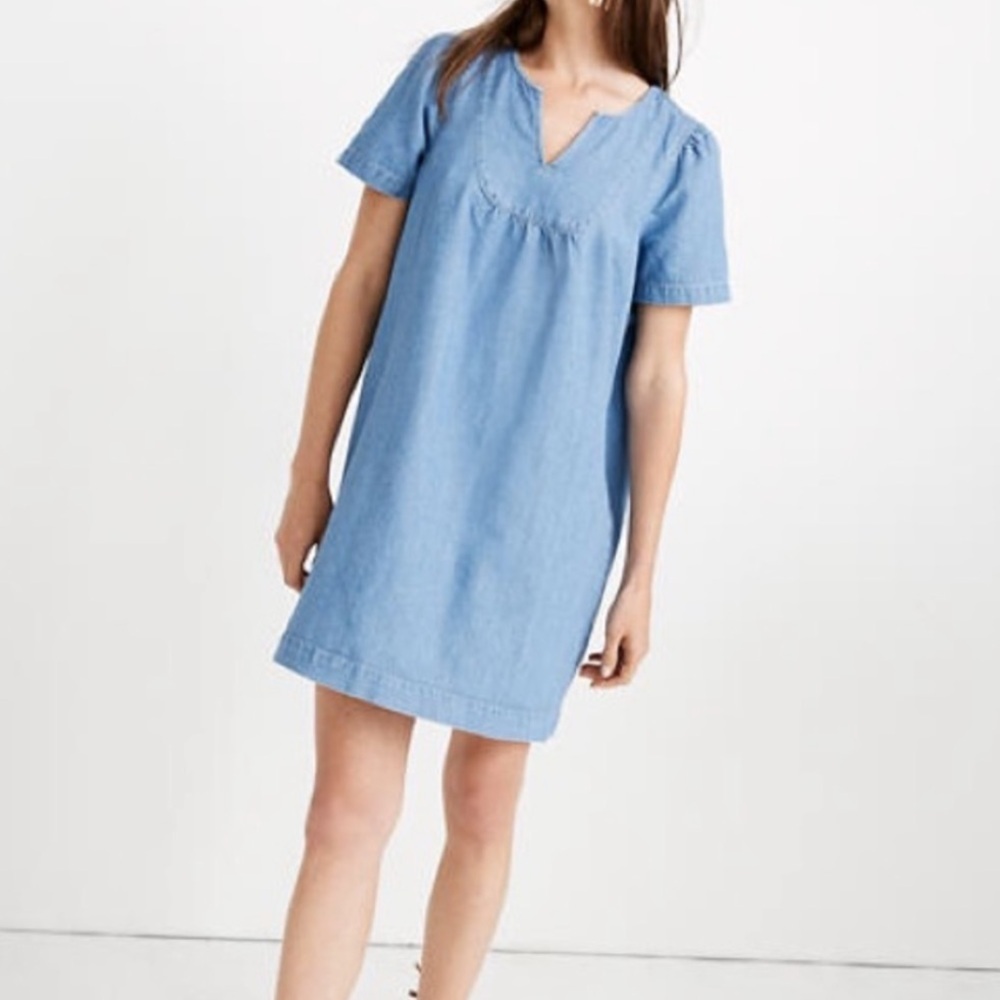 Madewell Popover Swing Dress in Newsom Wash Size XL Cotton Linen Blue Denim